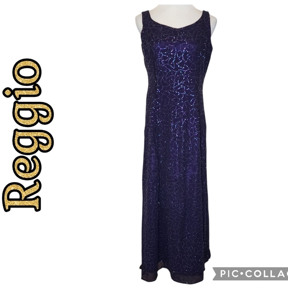 Reggio Dresses & Skirts - REGGIO Dress Vintage Gown Beaded Purple Maxi Colorful Rhinestone Covered Fabric